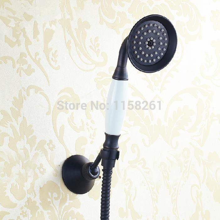 black antique brass wall mounted bathtub faucet mixer w/ handheld shower dual cross knobs sy-025r
