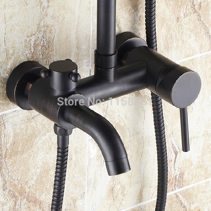 oil rubbed bronze 8" round shower head rainfall black antique brass with slide bar bathroom in-wall shower faucet sy-010r