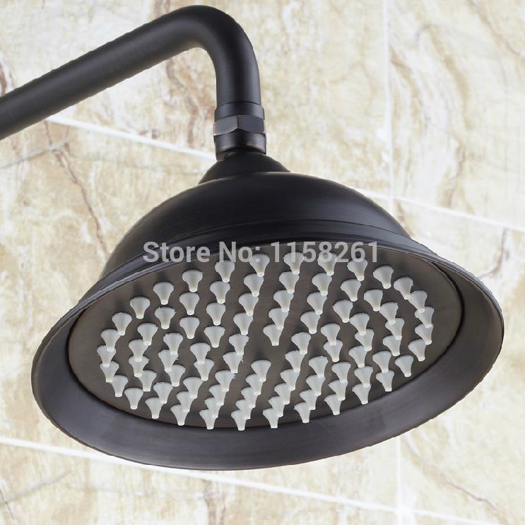 oil rubbed bronze 8" round shower head rainfall black antique brass with slide bar bathroom in-wall shower faucet sy-010r
