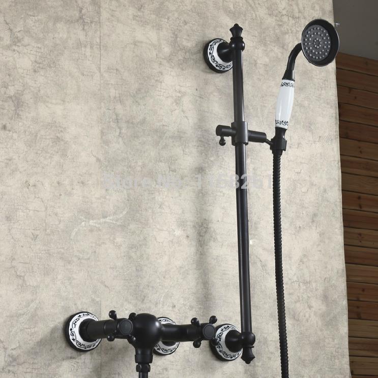 wall mounted black bathroom faucet bath tub mixer tap with hand shower head shower faucet sy-015r