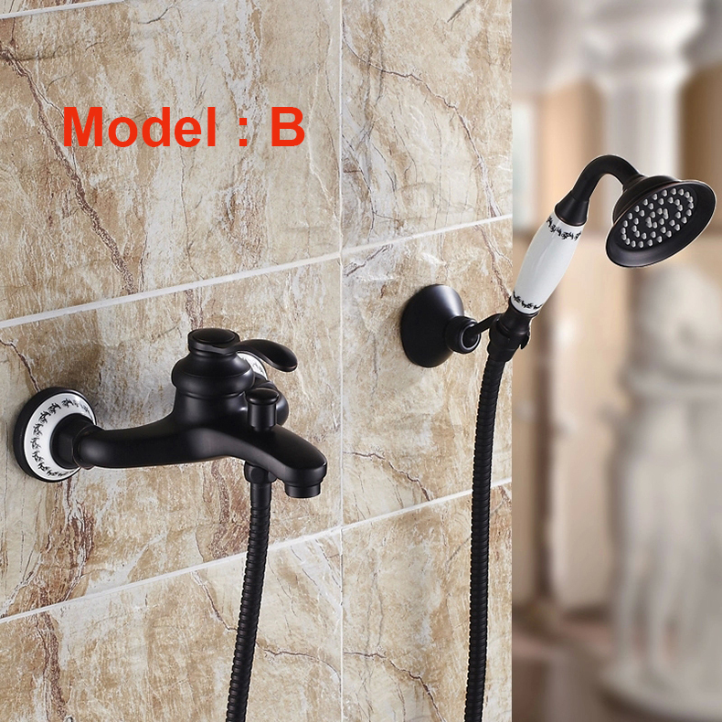 wall mounted single handle shower mixer faucet, brass black polish rainfall shower set faucet sy-022r