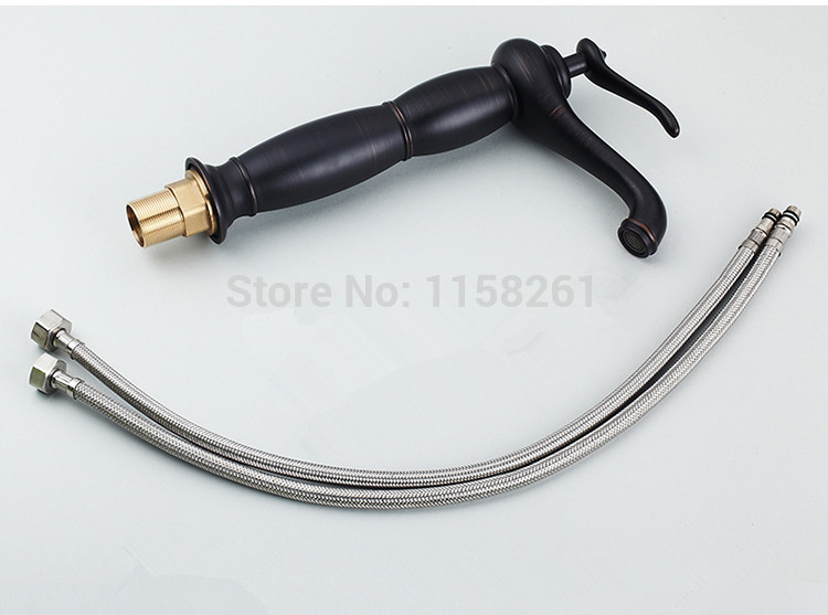 brass black single hole bathroom faucet basin faucets and cold water mixer tap+2 pcs hoses sy-029r