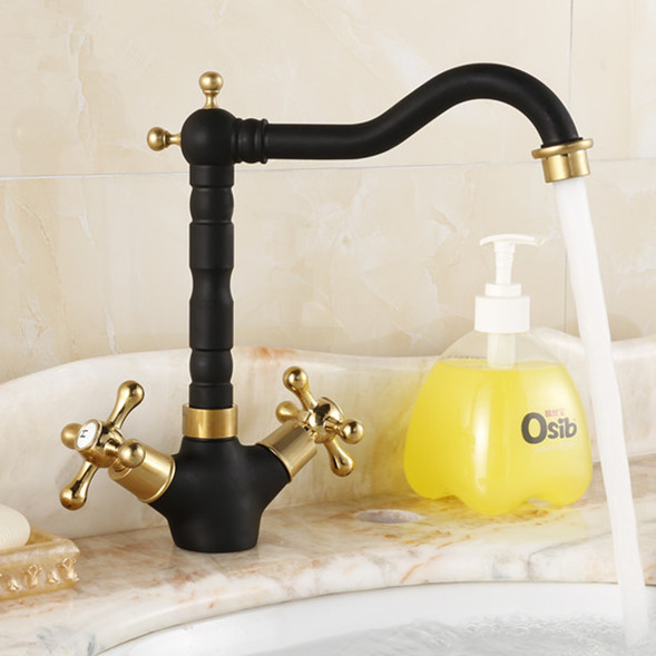 polished black 2 handles swivel and cold mixer bathroom faucet tap brass basin faucet bathroom sink mixer jr-868h