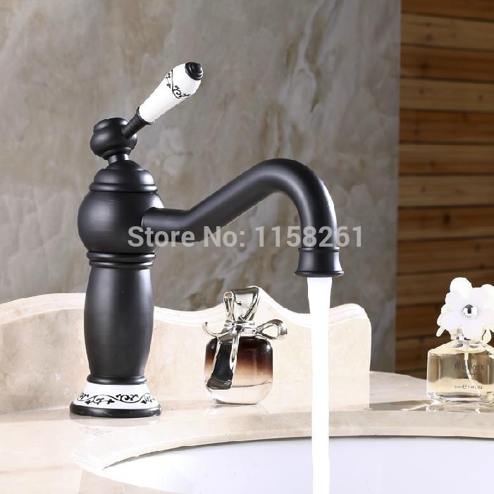 solid brass bathroom sink basin faucet black brass ceramics handle retro style mixer tap deck mounted sy-050r