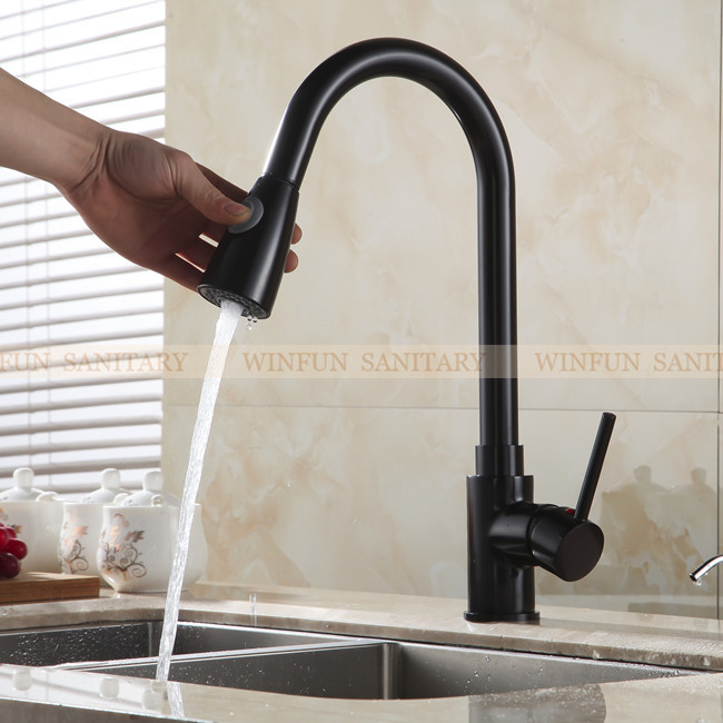 solid brass black finish kitchen faucet pull out kitchen mixers/mixer tap,2 function ,deck mounted gyd-7113r