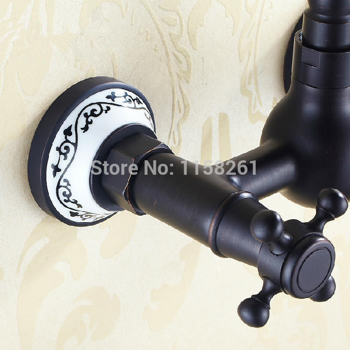 wall mount oil rubbed bronze black bathroom basin sink faucet bathtub mixer tap w/ double handle sy-056r