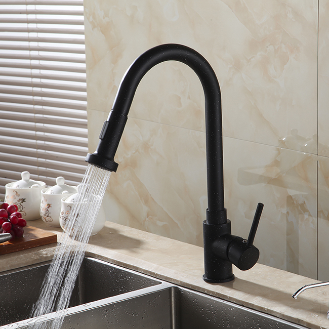 whole and retail promotion luxury black pull out kitchen faucet dual sprayer spout sink mixer tap gyd-7111r