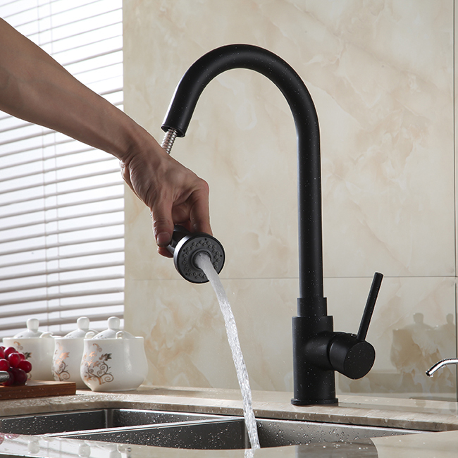 whole and retail promotion luxury black pull out kitchen faucet dual sprayer spout sink mixer tap gyd-7111r