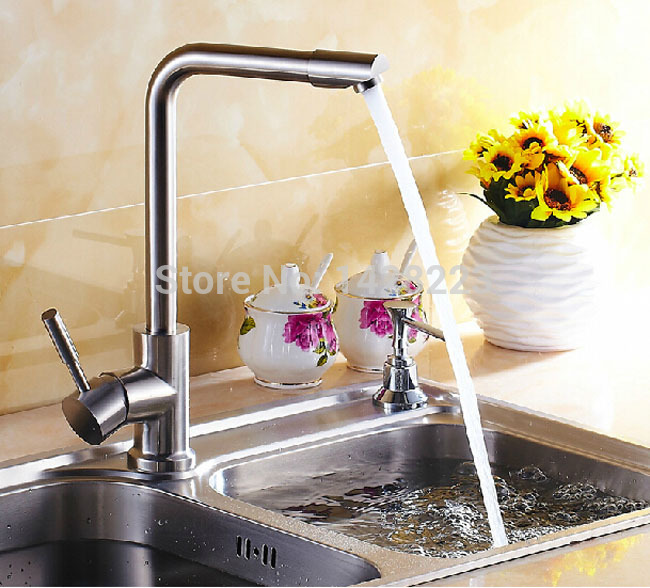 brushed nickel swivel spout and cold kitchen sink faucet deck mount single handle kichen mixer tap
