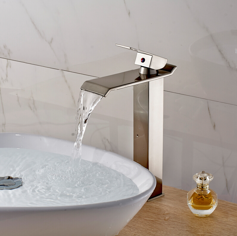 deck mount waterfall countertop basin faucet single handle bathroom sink mixer taps with and cold water