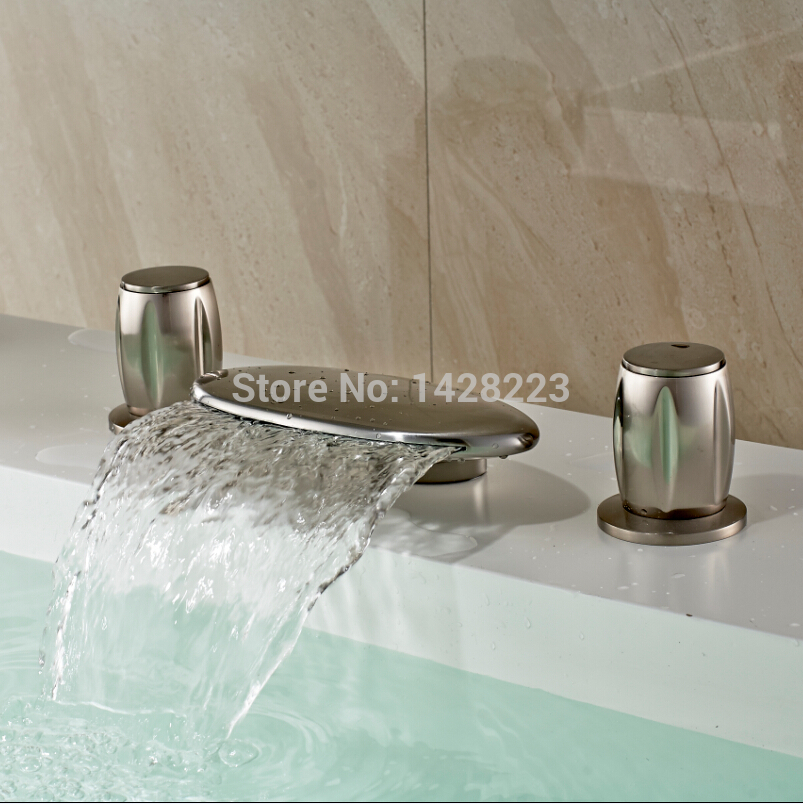 nickel brushed widespread dual handles bathroom bathtub mixer taps deck mounted waterfall basin sink faucet