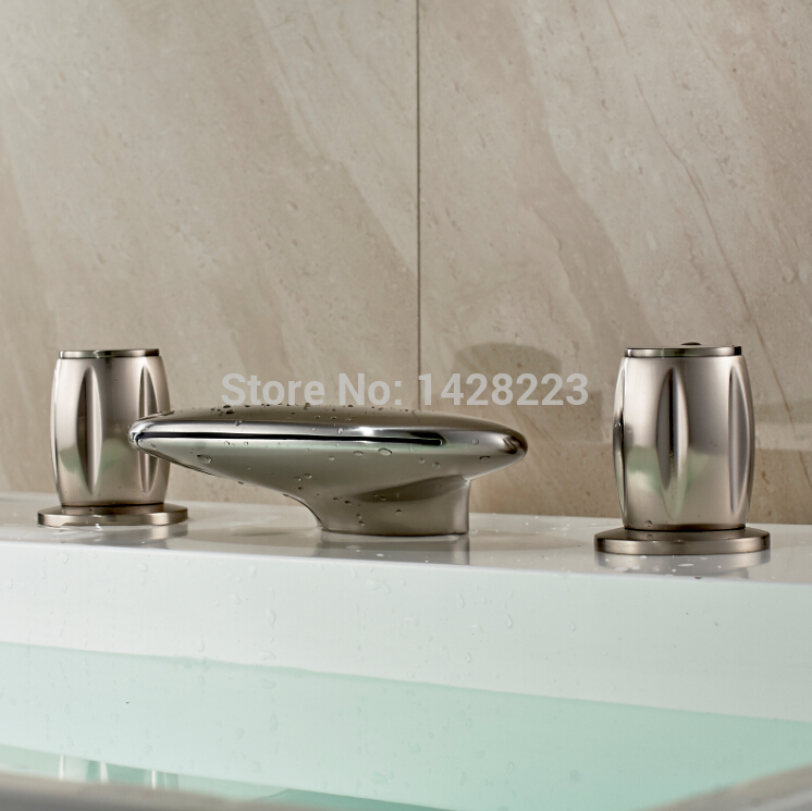 nickel brushed widespread dual handles bathroom bathtub mixer taps deck mounted waterfall basin sink faucet
