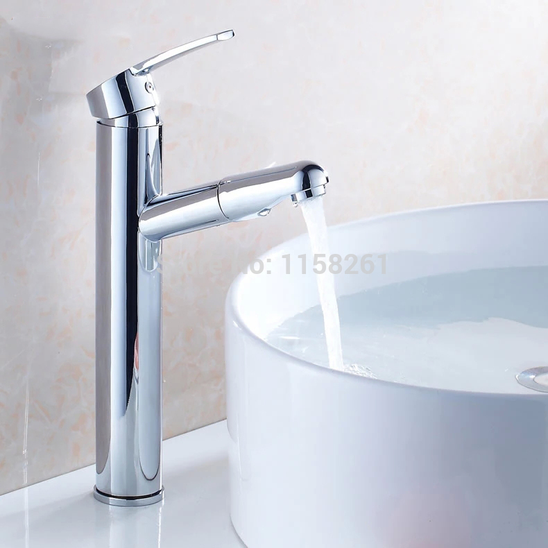 deck mounted chrome polished finish pull out kitchen & bathroom faucet basin mixer tap 9018