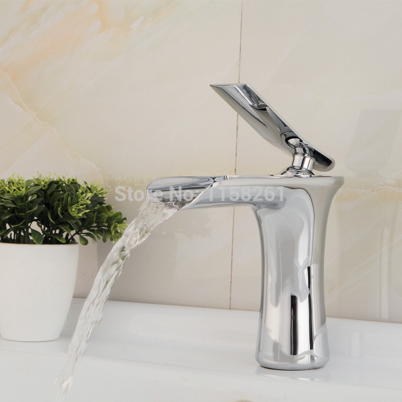 polished chrome waterfall spout basin sink mixer faucet deck mounted single handle bathroom basin faucet chrome finished yb-331l