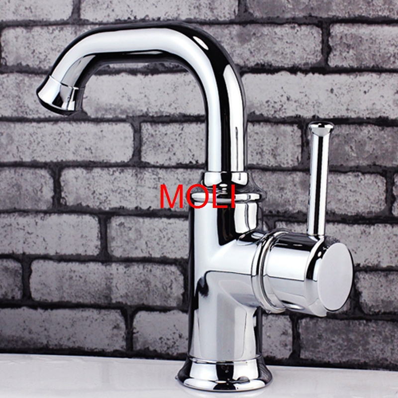 polished chrome bathroom basin faucet single lever handle single hole mixer tap with cold and water