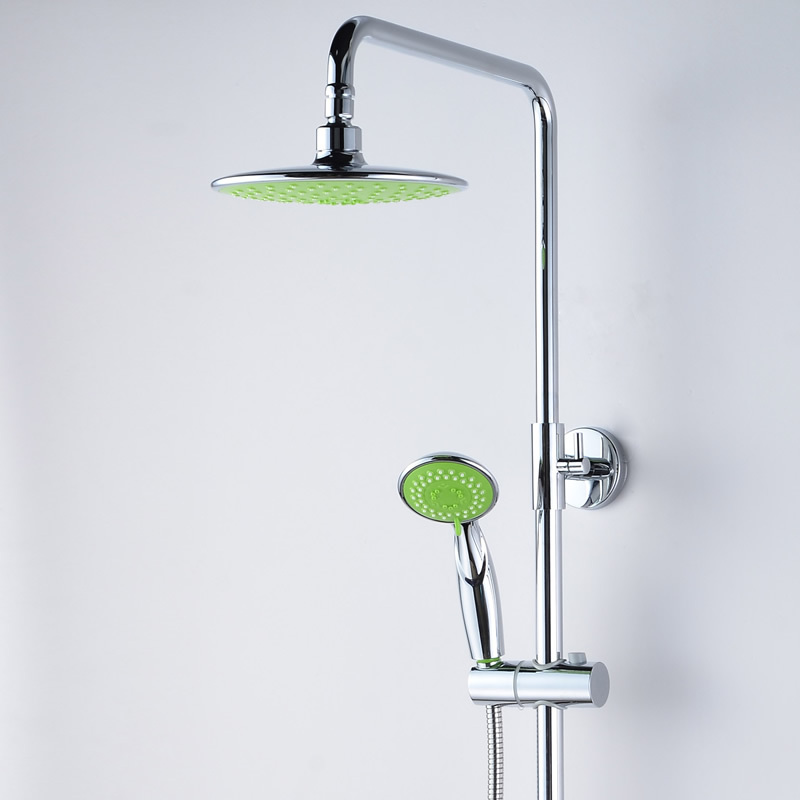 2014 euro whole bathroom luxury chrome rain shower head arm set faucet with handy unit tap green color 915