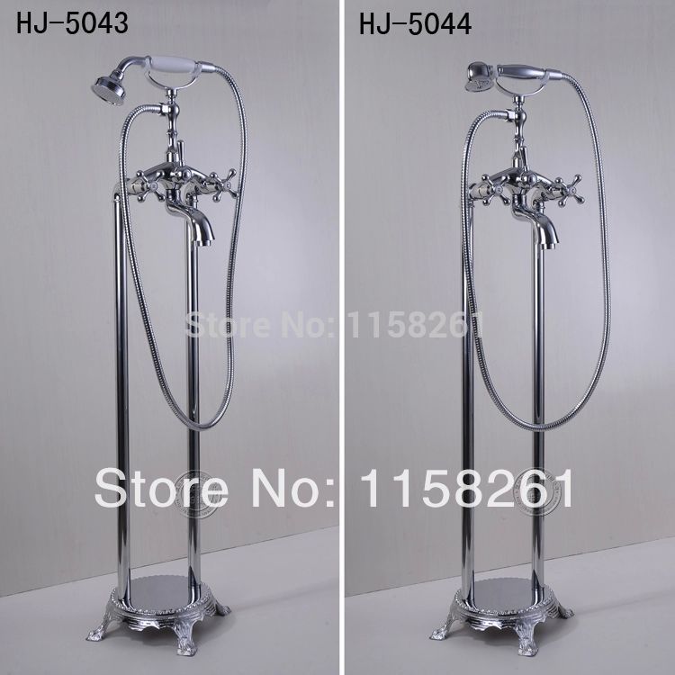 bathroom chrome floor stand faucet telephone type bath shower mixer brass shower set luxury bathtub tap hj-5044