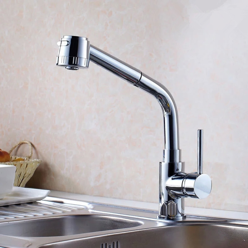 whole pull out up& down sprayer chrome brass water kitchen faucet swivel vessel sink mixer tap hj-8054