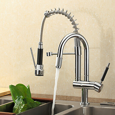 kitchen faucet with two spouts chrome brass swivel kitchen mixer pull out kitchen sink tap