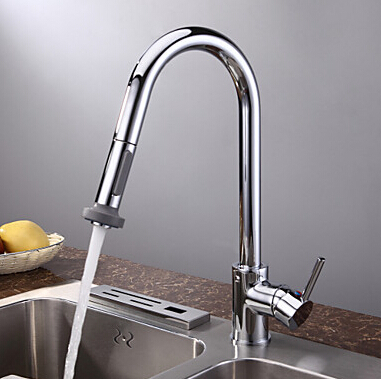 pull out kitchen faucet soild brass chrome finish water tap swivel spout cold and vessel mixer