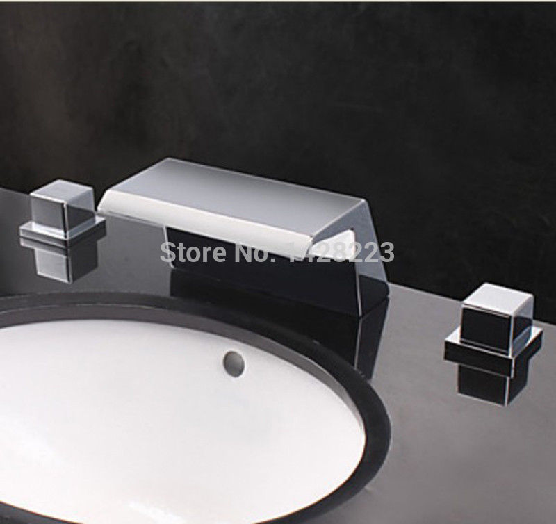 chrome brass widespread waterfall 3pcs bathroom basin faucet deck mounted brass vanity sink mixer tap