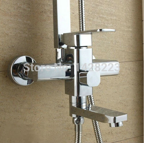 chrome finished wall mounted 8" rainfall shower set faucet single handle bath shower mixer tap w/ handshower