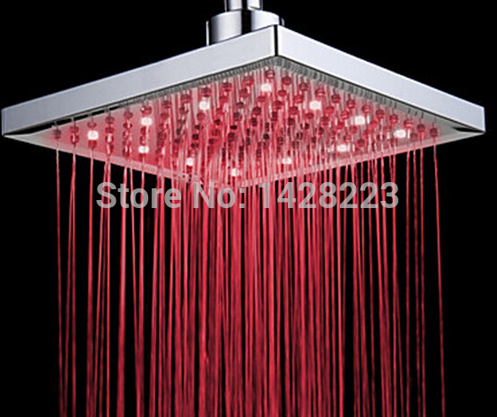 color changing led ceiling mounted bathroom shower faucet chrome 8" rain bath shower mixer taps