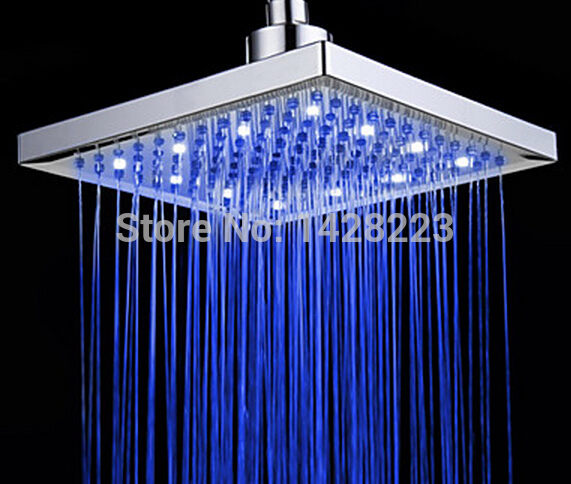 color changing led ceiling mounted bathroom shower faucet chrome 8" rain bath shower mixer taps