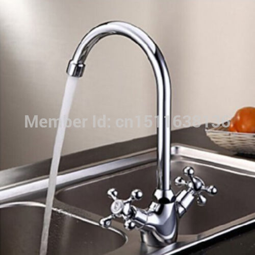 contemporary new chrome brass deck mounted kitchen faucet sink mixer tap dual handles