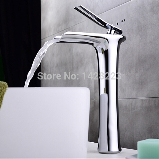 elegant brass waterfall basin sink faucet deck mount countertop bathroom vessel sink mixer tap