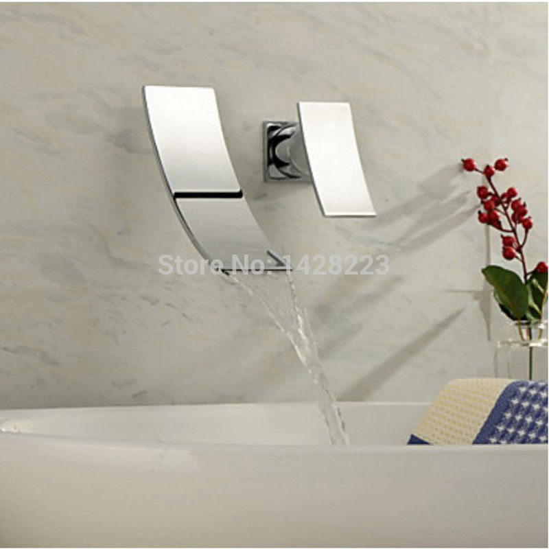 modern wall mounted waterfall bathroom basin faucet chrome finished single handle