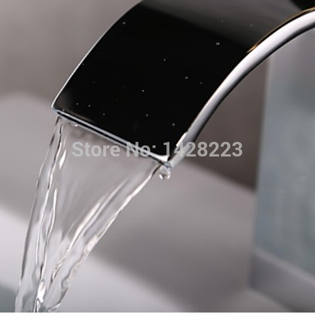 new design deck mounted waterfall bathroom basin sink faucet single golden handle chrome finished