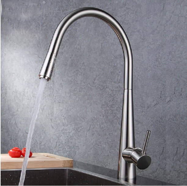 polished chrome brass pull out style kitchen mixer faucet single handle deck mounted kitchen taps