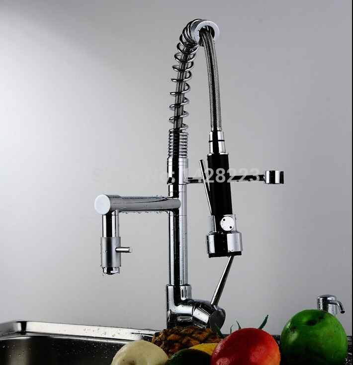 polished chrome deck mount single handle double spout kitchen sink faucet and cold water kichen mixer faucet