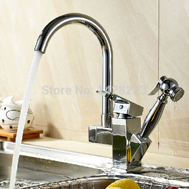 polished chrome multifunction and cold water kitchen faucet with pull out side-sprayer