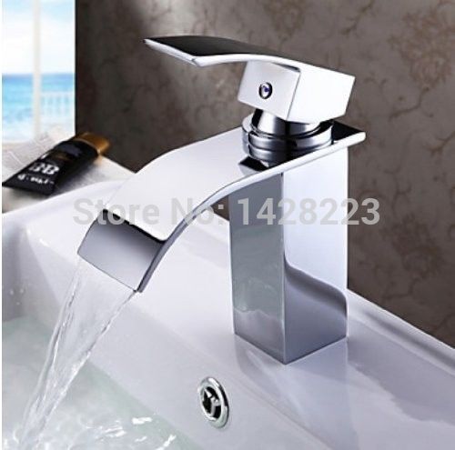 polished chrome waterfall bathroom basin sink faucet deck mounted and cold water