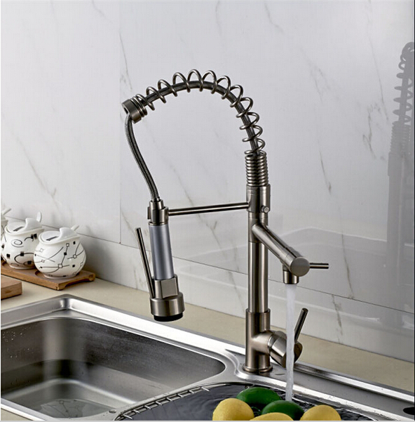 sell nickel brushed & chrome and cold water pull out & down kitchen sink mixer tap faucet deck mount