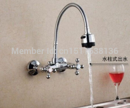 wall mounted chrome brass kitchen faucet dual handle sink mixer tap