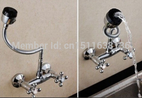 wall mounted chrome brass kitchen faucet dual handle sink mixer tap