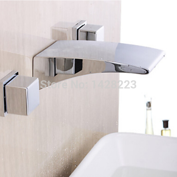 wall mounted chrome brass waterfall bathroom sink mixer faucet widespread dual handles three holes