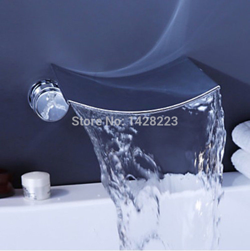 wall mounted dual handles waterfall bathroom basin faucet chrome finish 3 holes basin mixer tap