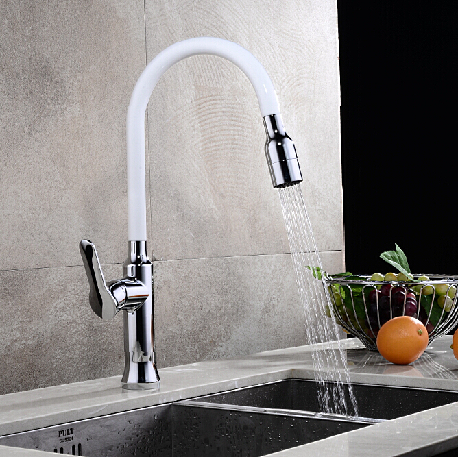 white color brass pull out sprayer kitchen sink faucet deck mount rotation kitchen mixer taps