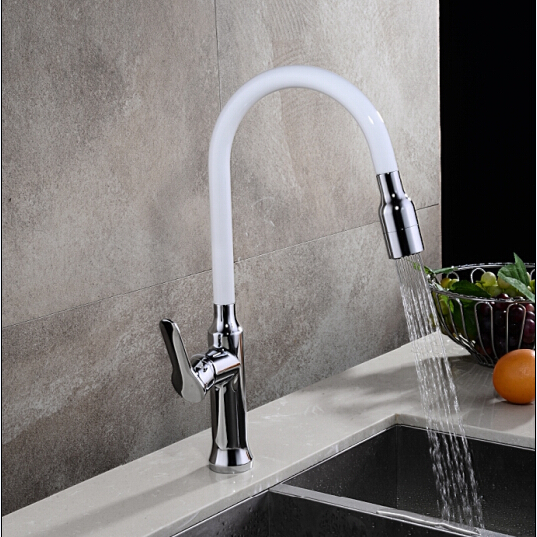 white color brass pull out sprayer kitchen sink faucet deck mount rotation kitchen mixer taps