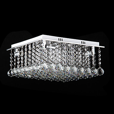 cubic stainless steel modern led crystal ceiling light lamp with 4 lights for living room lustres de sala