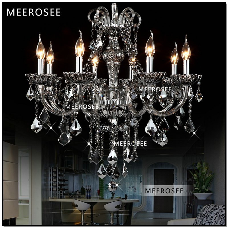 flush mount smoky gray crystal chandelier light with 8 lamps crystal feature glass pendant lustre for living room md6609s