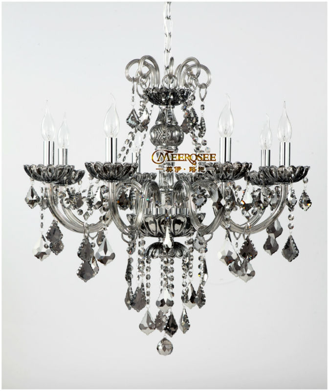 flush mount smoky gray crystal chandelier light with 8 lamps crystal feature glass pendant lustre for living room md6609s