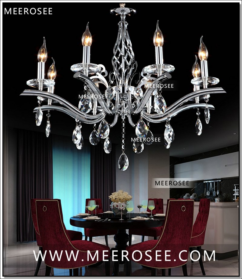 8 arms modern crystal chandeliers light fixture silver crystal lustre hanging lamp for foyer lobby md68012-l8 d700mm