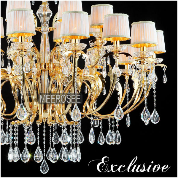 large el light 24 arms gold chandelier crystal light lustre hanging light with lampshade md66109 l24