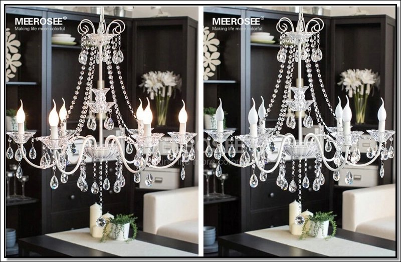 new arrival 6 arms crystal chandelier lighting fixture white crystal lustre light cottage vintage suspension lamp hanging light
