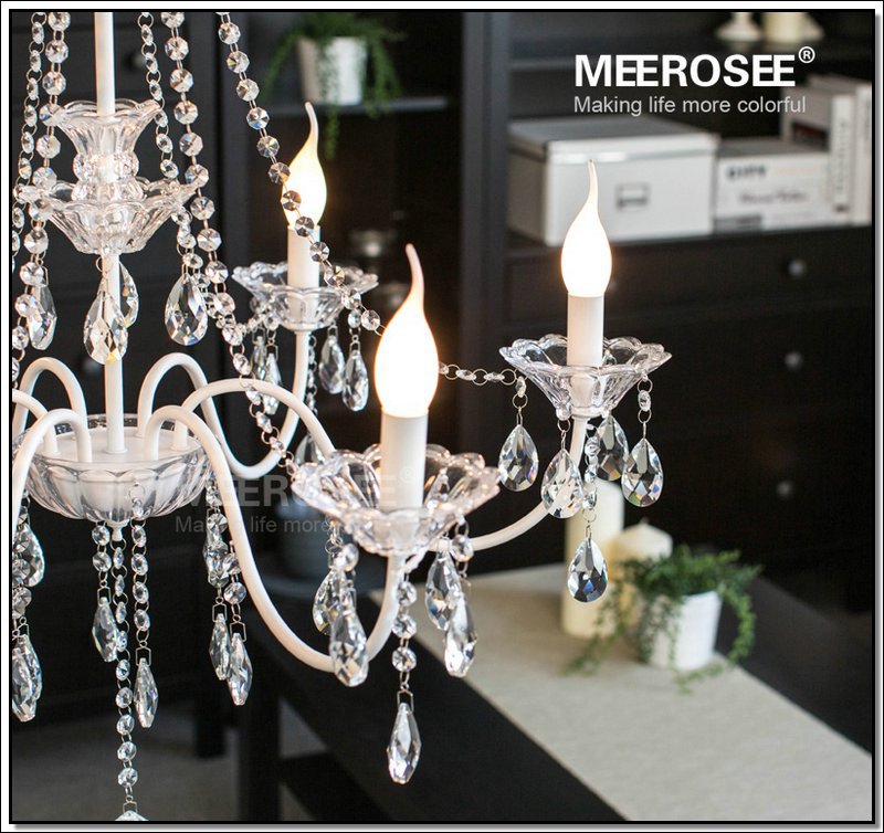 new arrival 6 arms crystal chandelier lighting fixture white crystal lustre light cottage vintage suspension lamp hanging light